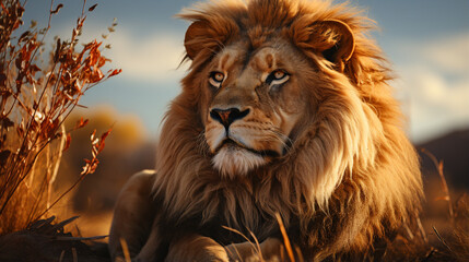 Naklejka premium Lion in the sun. Generative Ai