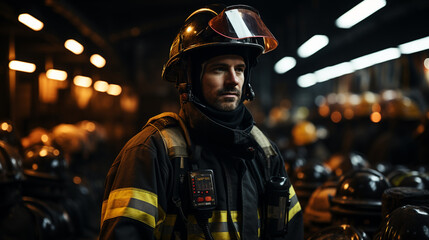 portrait of a firefighter in the night