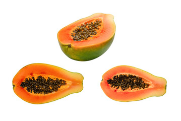 Papaya fruit isolated on a white background. Tropical fruit. Half papaya.