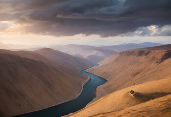 Fototapeta premium Desert road clouds, generative ai