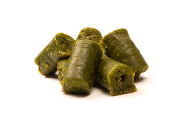 Turkish pistachio baklava isolated on white background.