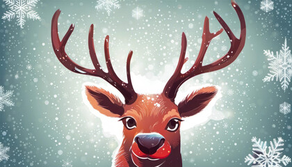 Cute christmas reindeer with snow abstract illustration with copy space
