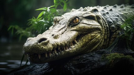 Obraz premium A breathtaking shot of a Crocodile his natural habitat, showcasing his majestic beauty and strength.
