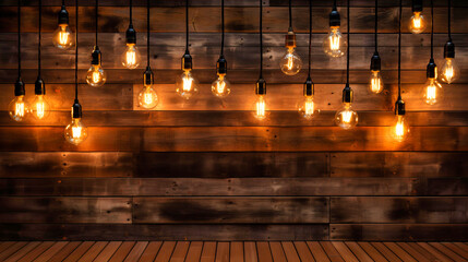 Obraz premium Detailed view of warm light bulbs against wooden backdrops