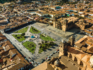 aerial photo with drone of the city of Cusco in Peru