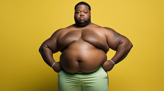 Overweight black man on yellow background