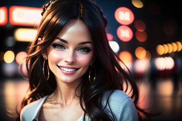 Fototapeta premium a woman with long hair and a black top