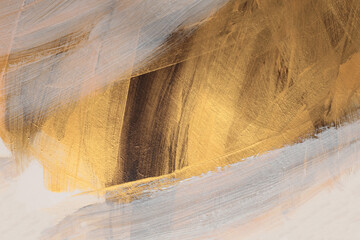 White and gold ink smear brush stroke stain blot glow texture wall background.