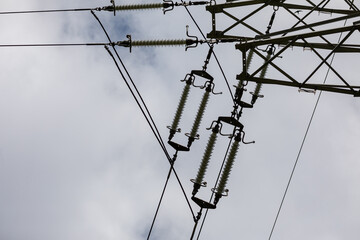 High-voltage power line with approach to electrical insulators.