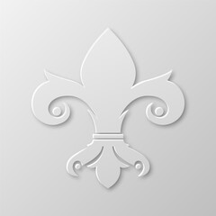 Vector Realistic Paper 3d Fleur De Lis Closeup on White Background. Heraldic Lily Sign, Vector Illustration