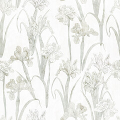 Bright Irises. Decorative seamless pattern. Repeating background. Tileable wallpaper print.