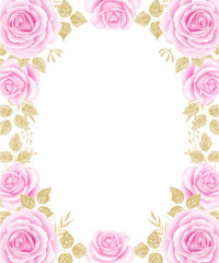 Fototapeta na wymiar Flower pink rose, green leaves. Floral poster, invite, mother's day greeting card. Vector background