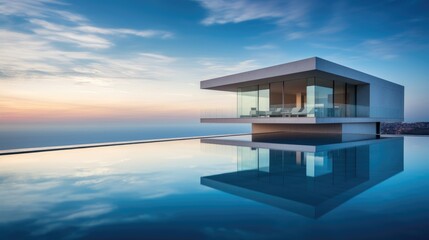 Fototapeta premium Modern luxury summer villa with infinity pool. Generative AI