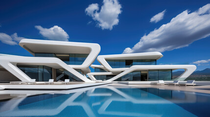 Obraz premium Modern luxury summer villa with infinity pool. Generative AI