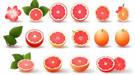 Grapefruits isolated icons illustrations set