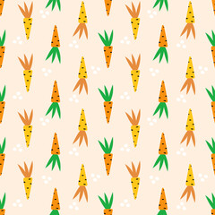 Vector seamless pattern with flat colorful carrots on pastel background. Modern design for fabric and paper, surface textures.