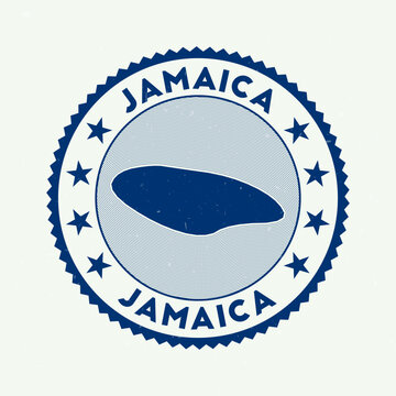 Jamaica emblem. Country round stamp with shape of Jamaica, isolines and round text. Attractive badge. Beautiful vector illustration.