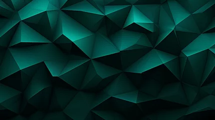 Fotobehang Black dark green teal jade abstract background. Geometric shape 3d effect. Triangle polygon line angle. Color gradient. Folded origami mosaic. Rough grain grungy. Brushed matte shimmer. generative AI © yj