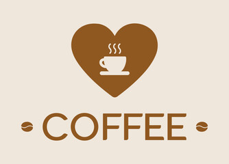 Coffee cup. Food, milk, drink, cappuccino, chocolate, hot. Labels, shop. Barista, heart, love. Shop, sales, business. Vector logo design template