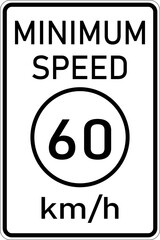 Vector graphic of a usa kph Minimum Speed Limit highway sign. It consists of the wording Minimum Speed and the actual speed all in a circle in a white rectangle