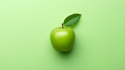 Single green apple on a minimal green background.