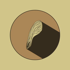 Maple seed logo with shadow. Vector images of natural elements on a brown background for eco design. Linear drawing of a maple lionfish. Autumn mood.