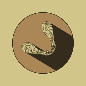 recommend clip art: Maple seed logo with shadow. Vector images of natural elements on a brown background for eco design. Linear drawing of a maple lionfish. Autumn mood.