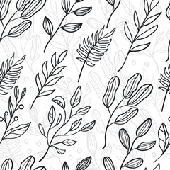 Vector seamless pattern with twigs and leaves