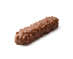 Crispy chocolate bar in milk chocolate isolated on white background.