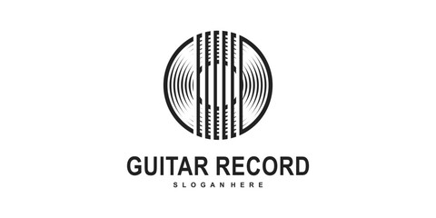 Guitar logo design inspiration with vinyl records for classic music festival