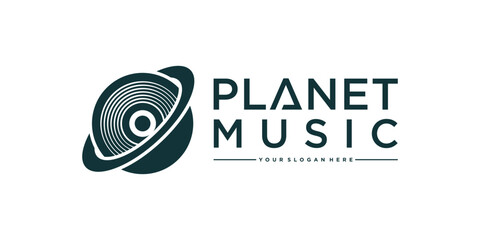 Creative planet music logo design inspiration with vinyl records © MUCHAMAD