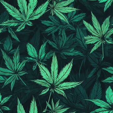 Cartoon style seamless cannabis, marijuana leaves, pattern texture digital print. Digital Wall Tile Decor For Home. Generative AI