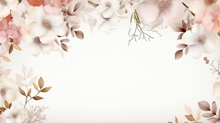 a delicate white paint texture adorned with meticulously arranged flowers, herbs, and leaves. The composition serves as a captivating background for wedding-themed wallpaper, invitations,