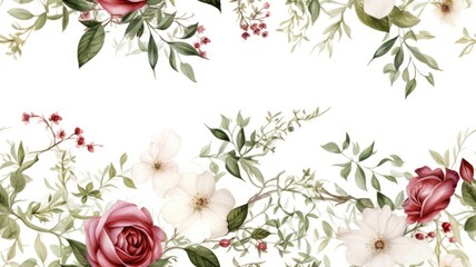 a delicate white paint texture adorned with meticulously arranged flowers, herbs, and leaves. The composition serves as a captivating background SEAMLESS PATTERN. SEAMLESS WALLPAPER.