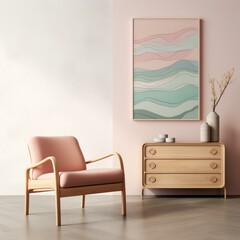 A shoji-lined room filled with inviting furniture, a pink wall mural providing a splash of color against the hardwood floor, and a comfortable bench beckoning the viewer to sit and stay awhile