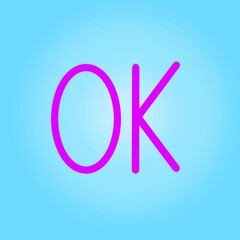 "OK" written in purple on blue background