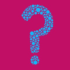 Question mark made of small blue circles on red background