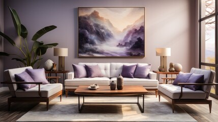 A cozy den filled with inviting furniture, an artful painting on the wall, and warmly-hued accents creates an inviting atmosphere perfect for relaxation and contemplation