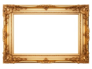 Golden picture frame isolated on white background. Clipping path included. Old antique gold picture frame