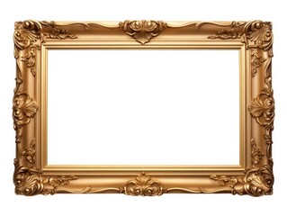 Golden picture frame isolated on white background. Clipping path included. Old antique gold picture frame