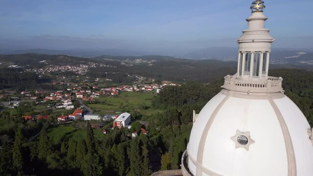 Aerial view of the historic Shrine of Our Lady of Sameiro, one of the most visited sites of Marian worship, located on top of Mount Sameiro in Braga, northern Portugal.	
