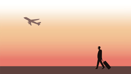 Expat airport scene, takeoff - isolated vector illustration
