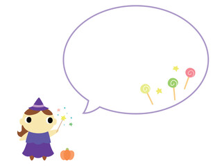ハロウィンの魔女1　吹き出し＋キャンディの装飾付