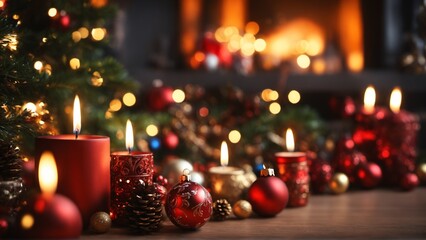 Fototapeta na wymiar Christmas decorations on blurred background.