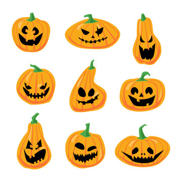 Halloween pumpkins collection. set of  pumpkins illustration isolated on white background, fully editable stock.