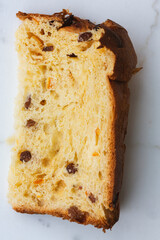 Directly above shot of slice of panettone cake