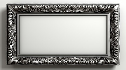 3d render. Luxury metal frame with ornament on black wall. Decorative frame for paintings, mirrors or photo.  