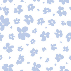 Simple blue and white flower field. Ditsy style seamless fabric design pattern