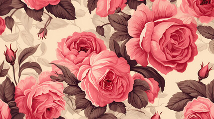 Fototapeta premium Vintage rose wallpaper pattern. AI generative