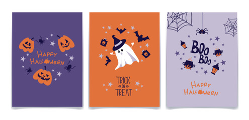 Set of Halloween party invitations, greeting cards